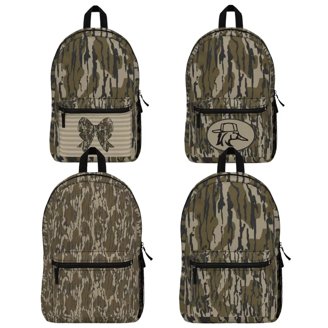 [4 Styles] Limited Bottomland Camo Backpack, Duck Hunting School Bag, Mossy Oak Style Daypack, Outdoor Fishing Camping Bag, Trendy Camouflaged Travel bag, Country Life Hiking Bag, Wildlife School Backpack Gift