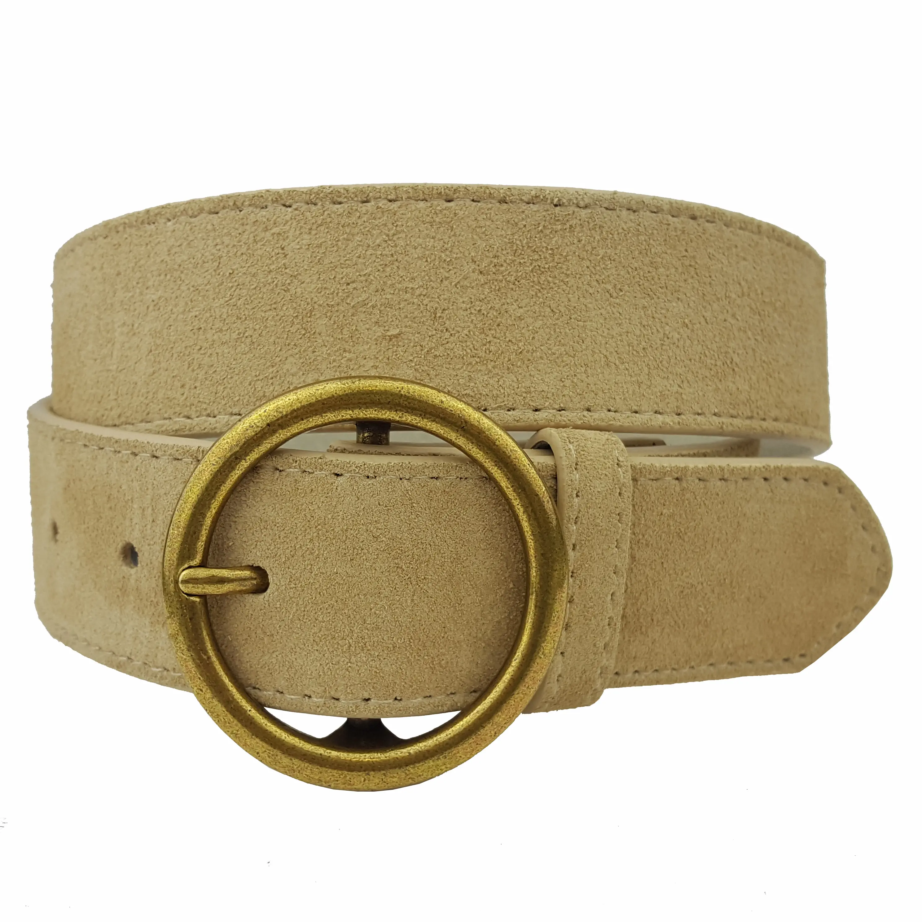 Female Genuine Suede Leather Belt - 1.5" Width with Tonal Stitch Edges