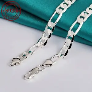925 Sterling Silver Figaro Necklace, Independent Studio Design, Italian Craftsmanship, Fashion Minimalist, Perfect For Gift-giving, Valentine'S Day, 8mm Wide, 18-24 Inches