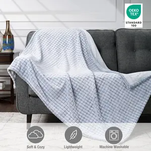 CBCHome Frosted Velvet Plush Throw Blanket - 50x60" Polyester Fiber, Jacquard Weave Grid Check, Cozy Ultra-Soft Luxurious Bedding Accessory