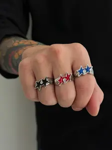 Men's Punk Star Ring Adjustable Zinc Alloy Metal Finger Accessory, Casual Style All Season Fashion Jewelry Stackable Rings for Men, Statement Multi Ring