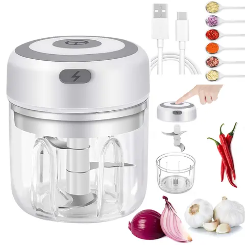 2-Pack USB Rechargeable Electric Food Chopper, 250ML Cordless Mini Garlic Mincer with Stainless Steel Blades, One-Touch Vegetable Processor for Onion, Chili, Herbs, Nuts & Kitchen Meal Prep Chopper Vegetable Cutter Manual Food Processor