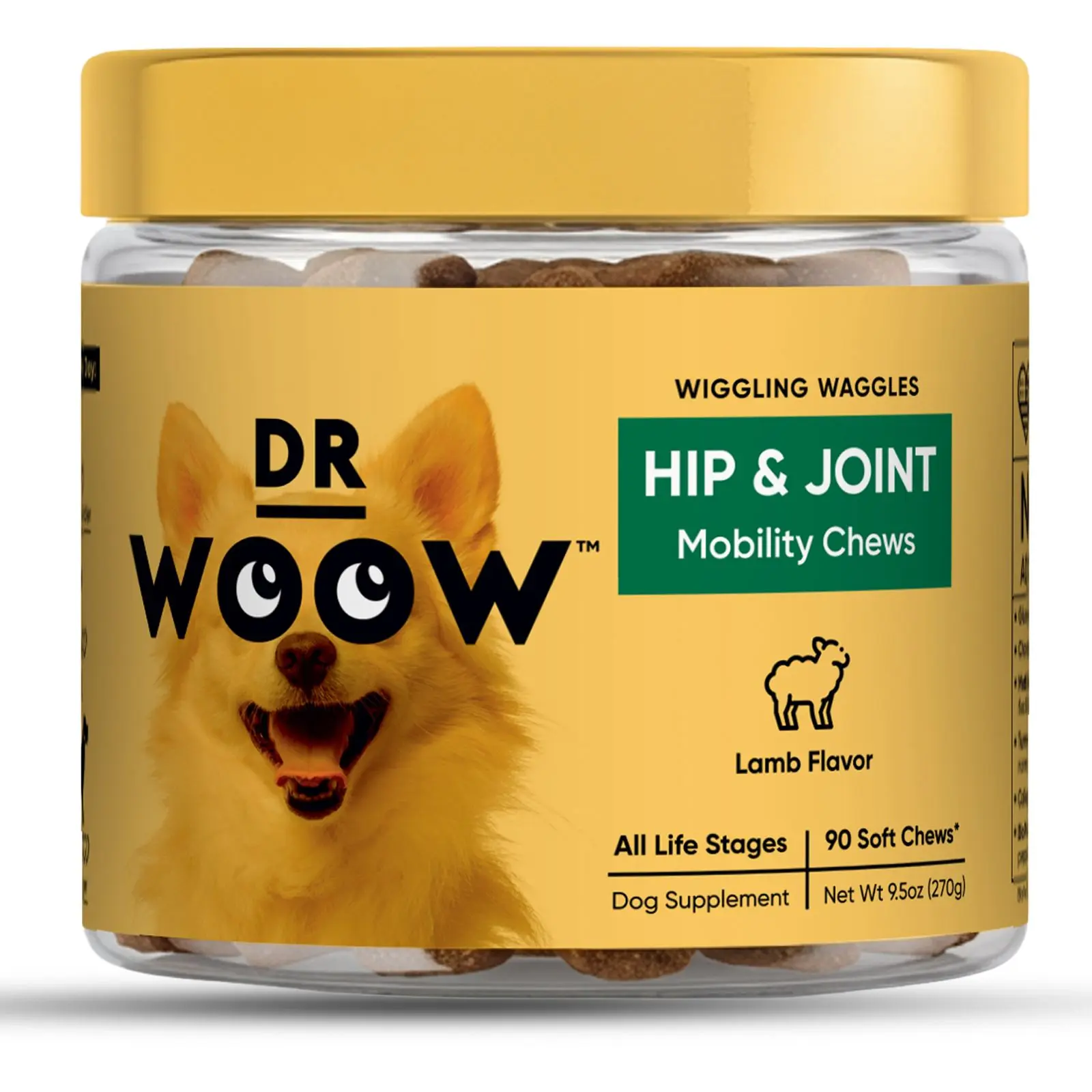 Dr Woow Hip & Joint Mobility Chews for Dogs - Glucosamine Support Treats, Tasty Lamb Flavor with Turmeric for Joint Health