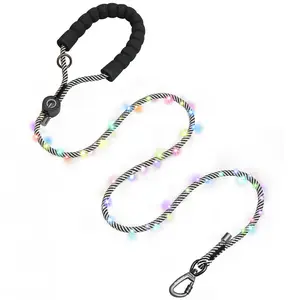 PetBonus 5 FT LED Dog Leash, Rechargeable Light Up Rope Dog Lead, 3 Lighting Modes, Thick Soft Padded Handle, Safer Night Walking for Small Medium Dogs