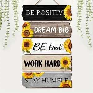 Sunflower & Letter Pattern Wooden Sign, 1 Count Positive Wall Living Room Decoration, Home Decor Supplies for Bedroom Living Room