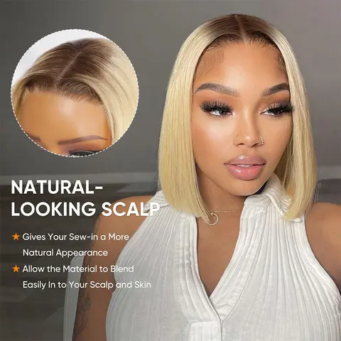 [Fall Pick] Wiggins Hair 4/613 Bob Wig Human Hair Straight Blonde Lace Closure Wig Pre Cut Lace Glueless Wigs Lace Closure Wig With Pre Plucked Hairline 10-14 Inch #FallDealsForYou