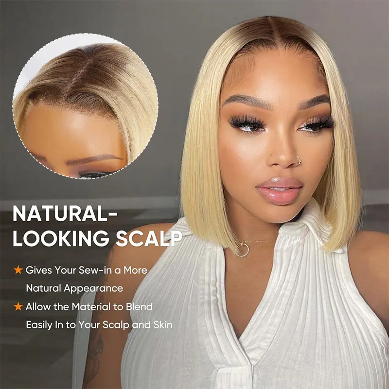 [Summer Sale] Wiggins Hair 4/613 Bob Wig Human Hair Straight Blonde Lace Closure Wig Pre Cut Lace Glueless Wigs Lace Closure Wig With Pre Plucked Hairline 10-14 Inch #WeeklyDeals #DealsForYouDays