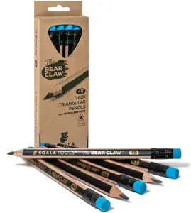 KOALA TOOLS | Bear Claw Pencils 1-Pack (6 Pencils) - Fat, Thick, Triangular Grip, Extra-Dark 6B Graphite Core with Eraser - Suitable for Kids, Art, Drawing, Drafting, Sketching & Shading