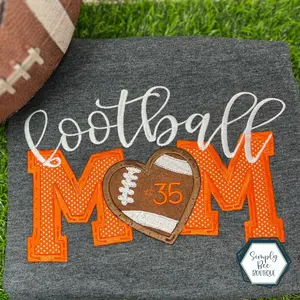 Football Mom with Heart Applique School Spirit Soft Tee