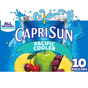 Capri Sun Pacific Cooler Mixed Fruit Flavored Juice Drink Blend 10 ct Box 6 fl oz Pouches All Natural Monk Fruit Sweetene Strawberry r Ready to Drink Kids Friendly No Artificial Colors or Flavors Beverage Corn