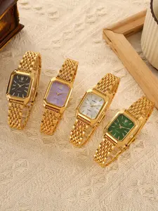 4-piece Women's Watch Set, Square Dial Fashion Watch, Quartz Analog Watch, Stylish Gift for Birthday, Mother's Day, Valentine's Day, Elegant Accessory for Women, Mom, Daughter & Girlfriend, Exquisite Watch Set
