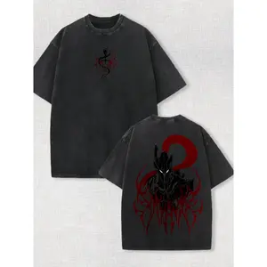 Valentine Shirt Igris Bloodred Solo Leveling Anime Double Sided Printed Oversized Lightweight Acid Washed Soft Cotton Graphic Tee Plus Size Manga Tee Gift For Solo Leveling Fans