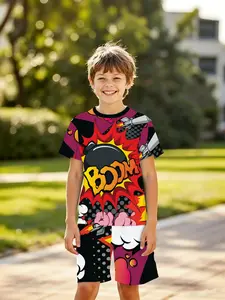 Trendy Retro 3D Cartoon Kids Set, Boys Loose Fit Short Sleeve Shorts, Essential Summer, Perfect Birthday & Holiday Gift!