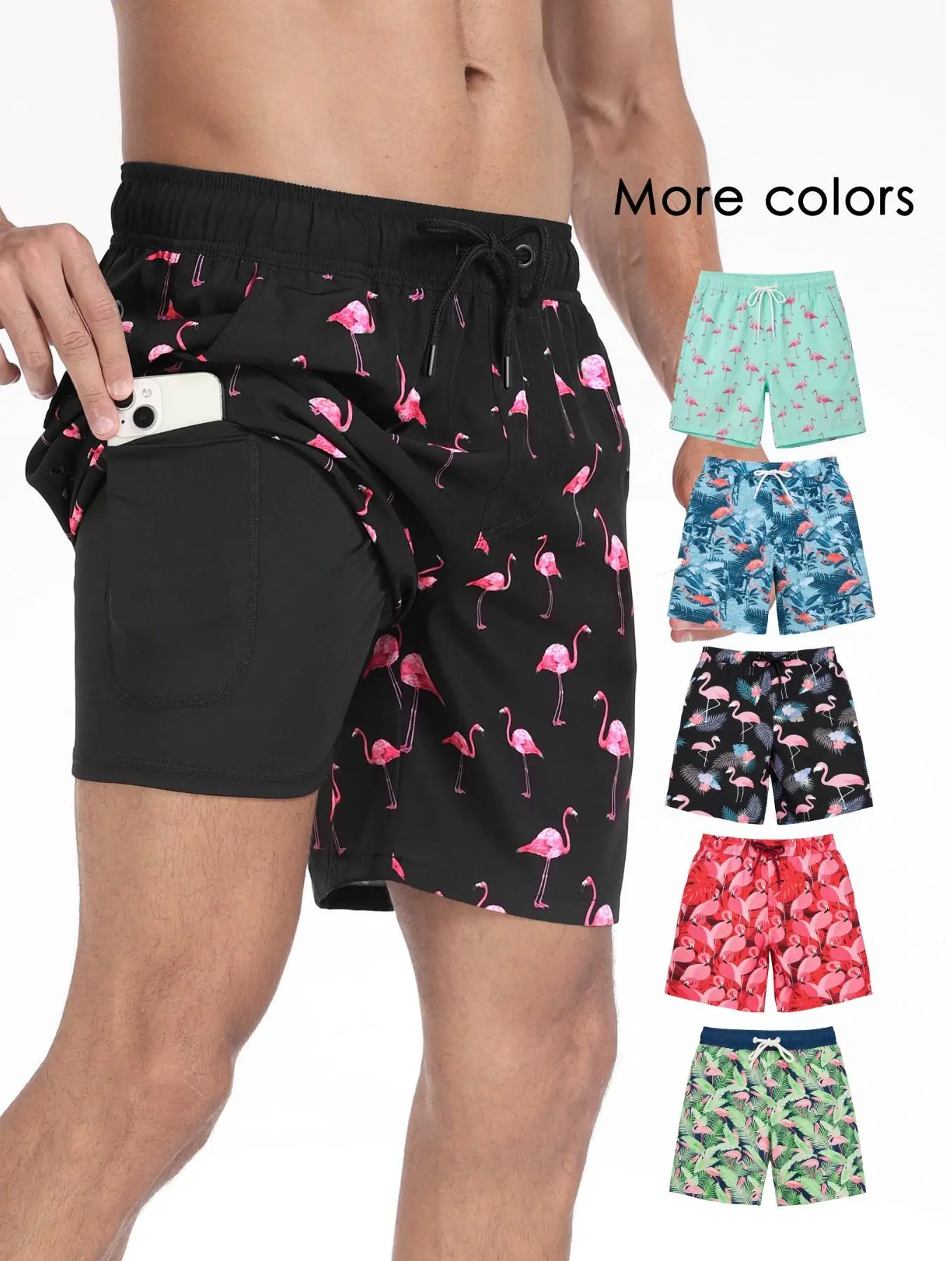 Men's 2-In-1 Quick-Dry Swim Trunks with Compression Lining, Sporty Beach Shorts for Gym, Pool, Casual Wear