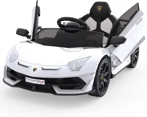 12V Kids Electric Car with Remote Control, LED Lights & Sound System - Licensed Lamborghini Battery Powered Ride-On Toy for Boys & Girls,White