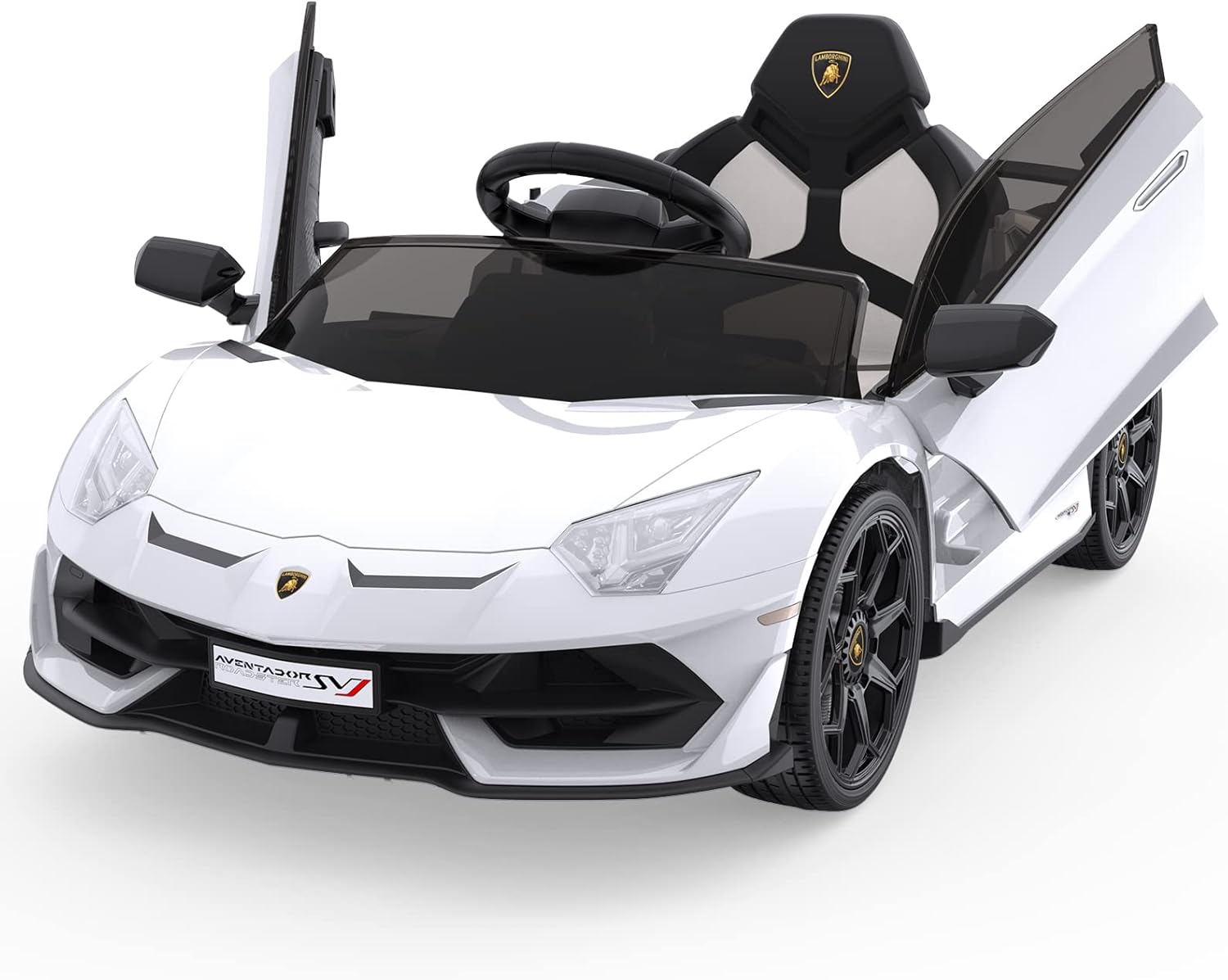 12V Kids Electric Car with Remote Control, LED Lights & Sound System - Licensed Lamborghini Battery Powered Ride-On Toy for Boys & Girls,White