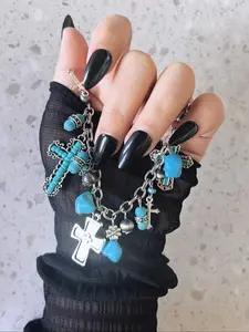 Boho Style Turquoise Texture Decor Cross Link Bracelet, Fashion Jewelry for Party, Daily Clothing Decor, Trendy All-match & Exquisite Matching Bracelet for Birthday Gift, Trendy Stack Bangle