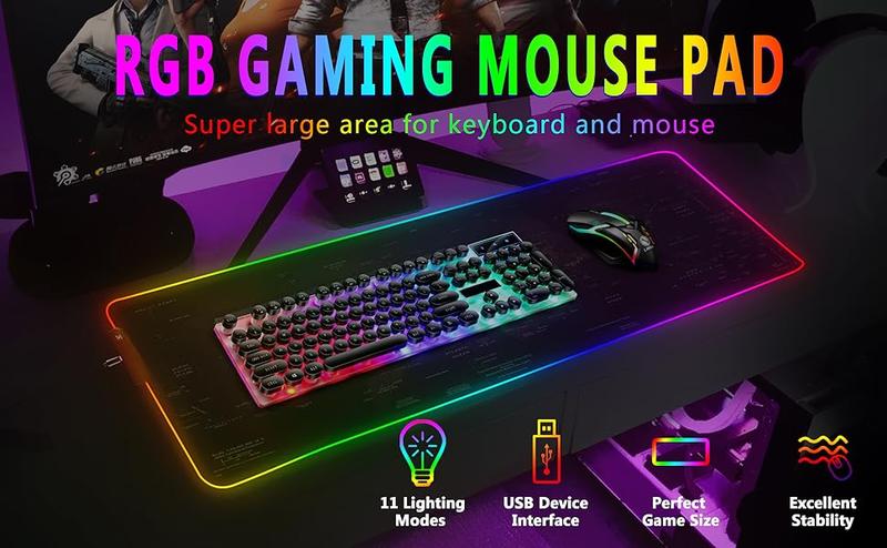 31.5"X12" Large Gaming RGB Mouse Pad with Durable Strip 11 Lighting Modes, Quality Waterproof LED Mouse Pad with Non-Slip Rubber