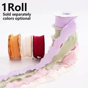Ruffle Wave Edge Ribbon 1.57" Wide - Crinkle Linen Trim for Cake Decorating, Floral Arrangements, Fishnet Tulle Crafts (Single Roll 4cm) - DIY Decorative Supplies