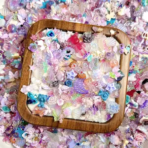 100PCS 3D Purple Series Resin Nail Charms Random Mixed Creative Heart Candy Flower Bow Nail Decorations DIY Phone Case Hairpin Book Nails Crafts