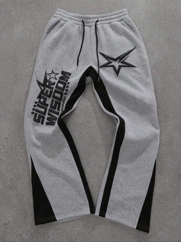 Men's Colorblock Letter & Star Print Sweatpants, Casual Comfy Straight-leg Pants for Daily Wear, Men's Trousers for All Seasons, Athleisure Style Bottoms