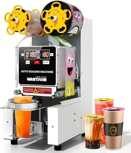 WantJoin Cup Sealing Machine Full Automatic Cup Sealer Machine 90/95mm Electric Cup Sealing Machine 500-600 Cups/H Digital Control LED Panel Cup Sealer for Boba Bubble Milk Tea Coffee Drink Lid Sealer