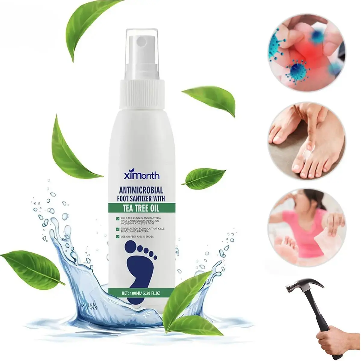 Tea Tree Oil Foot Spray, Antimicrobial Deodorizer & Sanitizer, Eliminates Odor & Fungi, Refreshing Spray for Feet & Shoes, 100ml