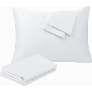 100% Egyptian Cotton King Pillow Protectors Set of 4, 400 Thread Count Sateen Weave White Cooling Easy Care Zippered Pillow Covers