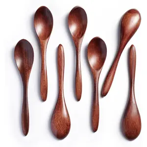 7 PCS 5.8 Inch Small Wooden Honey Spoons Hardwood Teaspoons for Coffee Tea Stirring Bamboo Table Spoon Utensils Set