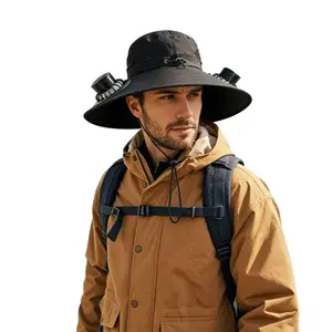 Wide eave solar fan outdoor fishing hat 2 solar fan men's hats with built-in solar fan fishing hat men's fan hat, thermal sensitive worker, lightweight headwear, adjustable hat, reinforced stitching, high-quality textile, cooling hood, summer traveler