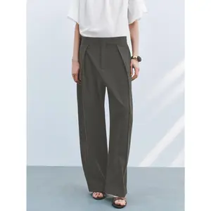 URBAN REVIVO 2026 Spring Women's Basic Comfortable Minimalist Curved Leg Pants, Polyester Blend Fabric, Seam Details, Pocket, Bag-Compatible, Standard Sizes, Elegant Commute Bottoms ULG650003 summerwins