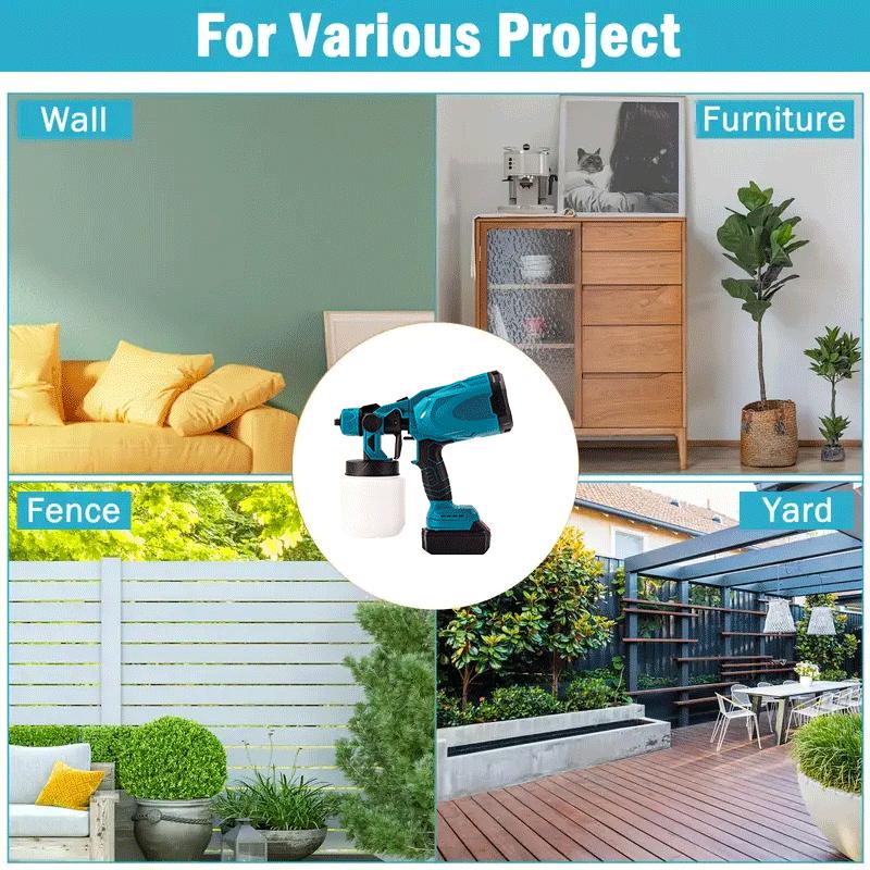 Cordless Paint Sprayer,600W Paint Sprayer Gun with 2 * 2000mAh Batteries,1000ML Container,Handheld HVLP Paint Sprayer for Home Interior and Exterior,3 Patterns Electric Paint Sprayer for Fencing and Decking