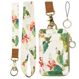 Lanyard Wallet,Wallet Lanyard,lanyards for id Badges,lanyards for id Badges for Women,Lanyard Wallet for Women,Fashion Badge Holder with Zipper（Cactus）