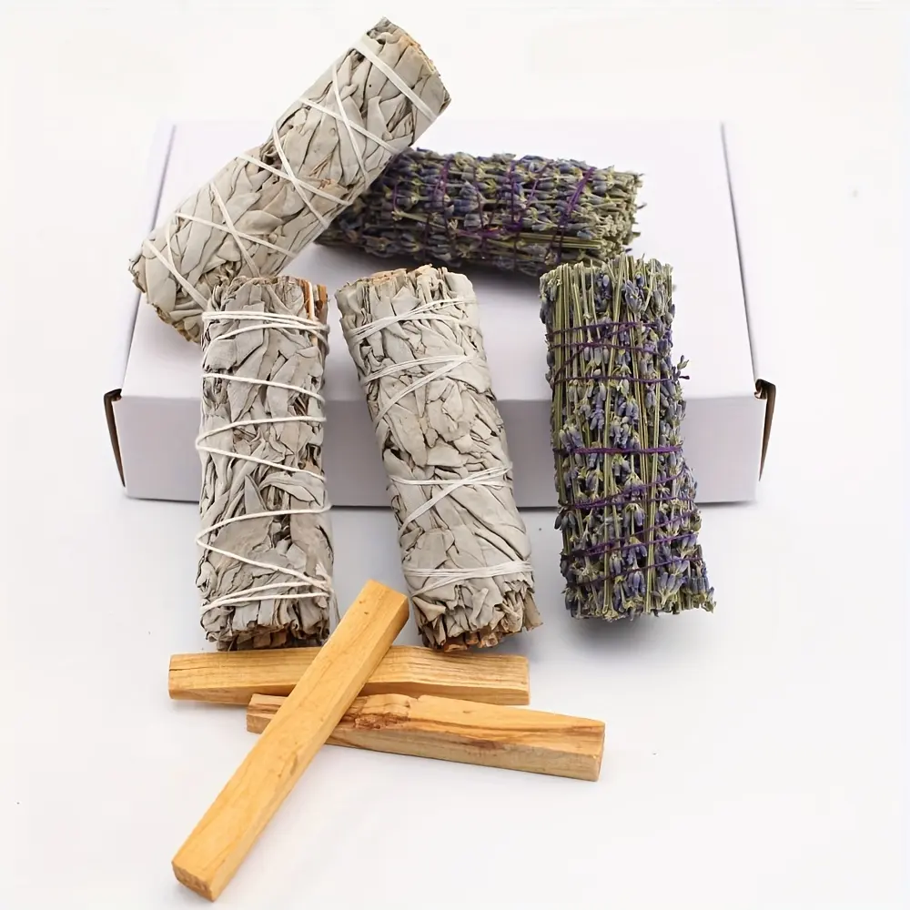 White Sage, Lavender, and Peruvian Sacred Wood Aromatherapy Sticks Set - Hand-Tied, Natural Cleansing Bundle for Meditation and Peaceful Ambiance - Ideal Gift for Mindfulness and Spiritual Practice