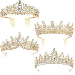 4 Pack Queen Crowns for Women Pageant Crown with Combs Princess Rhinestones Tiara Headband Prom Tiara for Quinceanera Birthday Cosplay Wedding(Gold) supernova