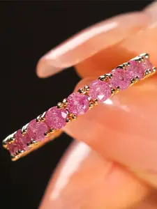 Cute Female Synthetic Crystal Pink Stone Engagement Ring Vintage Gold Color Wedding Jewelry For Women