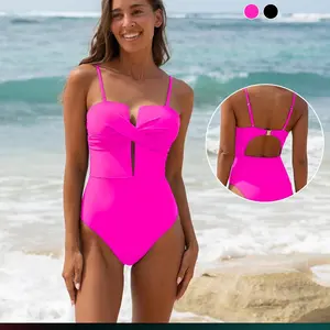 Popvil Solid Color Wrap Front Lace-up One Pieces Tummy Control V-Neck Swimsuit for Vacation,Sculpting Swimsuit,dealsforyoudays