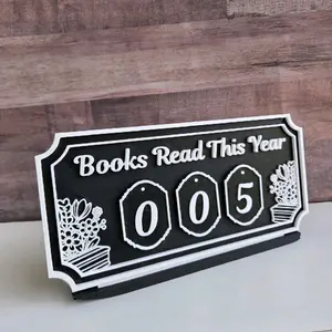 Bookshelf sitting book tracker, book counter, books read tracker