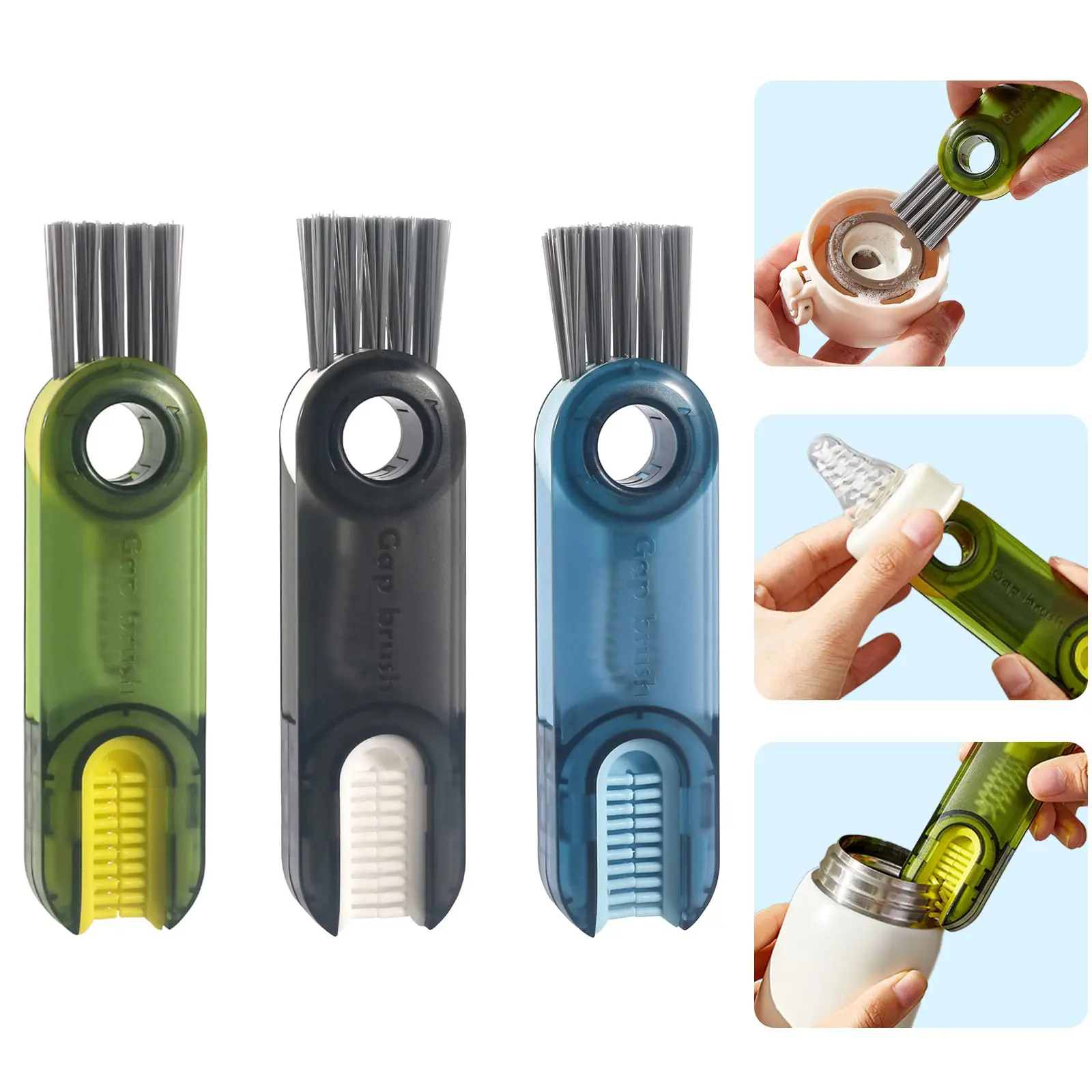3-in-1 Durable Cup Lid Gap Cleaning Brush Set with Handle, Stiff Bristles Silicone Cleaner for Insulation Bottles, Tiny Cup Holders, Home Kitchen Cleaning, Daily Stainless Steel Wet-Dry Edge Tools Bundle with Dish Towel, Multifunctional
