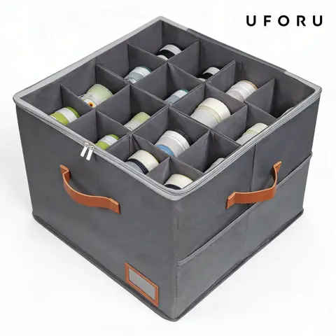 UFORU Fabric Shoe Storage Organizer Bins - 17x13" Collapsible All Purpose Storage Boxes with Transparent Lids, Adjustable Compartment Dividers, Holds 8-16 Pairs, Ideal for Closets, Bedrooms, Dorms, Fits Clothes & Closet Cleanout Needs