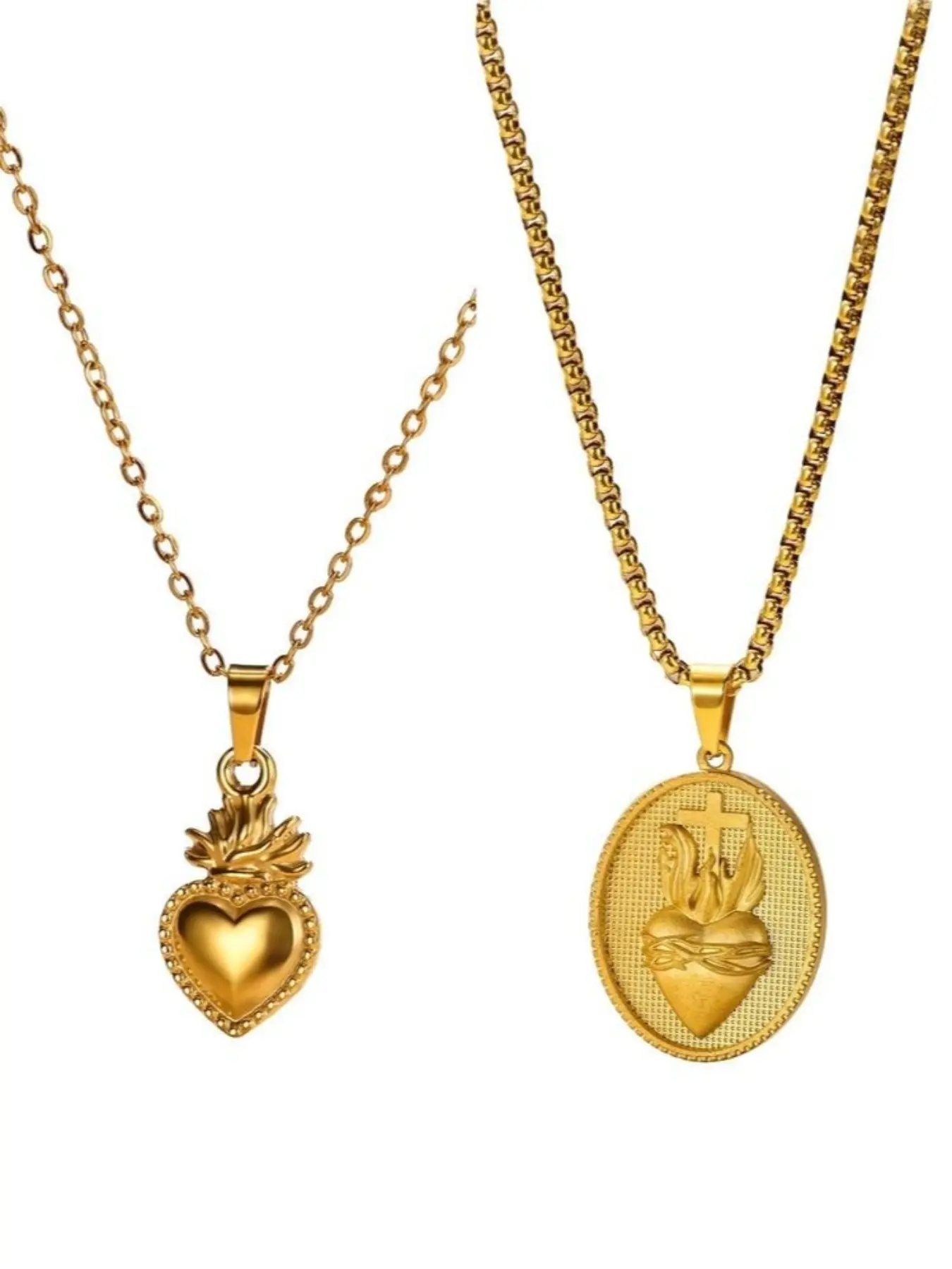 Stainless Steel Necklace, Jesus Sacred Heart Design, Cross Chain Design, Cross Necklaces, Coptic Cross Necklace, Symbol of Divine Love, Faith Inspired Jewelry Gift, Exquisite Jewelry Gift, Suitable for Christians