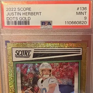 Panini 2022 Score Justin Herbert #136 Dots Gold PSA 9/225 Los Angeles Chargers Mint Condition Trading Card
