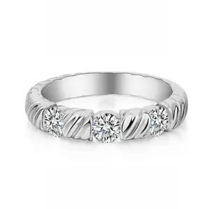 925 Sterling Silver Twisted Band Ring Bar Set Moissanite Stackable Statement Ring For Her