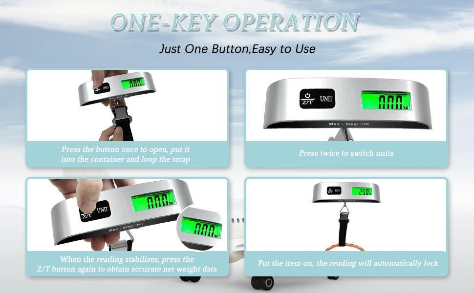 Portable Digital Luggage Scale, Pet Scale for Accurate Weighing, 110lbs Hanging Baggage Scale with Backlit LCD Display, Portable Suitcase Weighing Scale, Travel Luggage Weight Scale with Hook, Strong Straps for Travelers