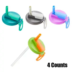 Carbonation Saver Soda Can Lids, 4 Pack Reusable Pop Top Covers, Leakproof Cap Protector with Straw