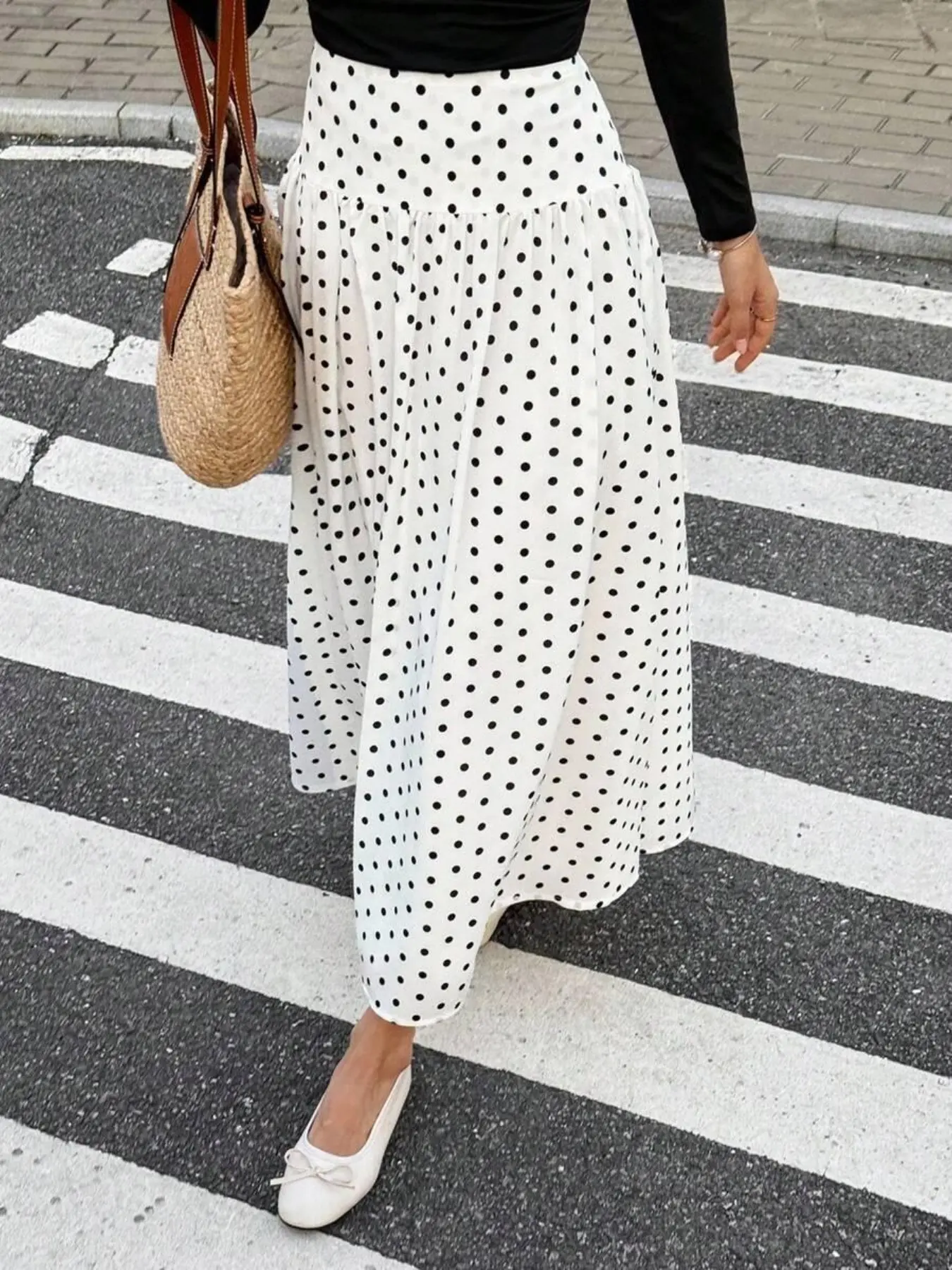 Women's French Elegant Polka Dot Midi Skirt, Loose-Fitting Party Dress, and Half Skirt, Casual Long Skirt for Women, Elegant Chic Skirt, Elegant Fashion Skirt