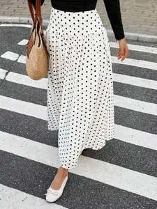 Women's French Elegant Polka Dot Midi Skirt, Trendy Flirty Skirt, Loose-Fitting Party Dress, Street Fashion Skirt, and Half Skirt, Casual Long Skirt for Women, Womenswear Lady