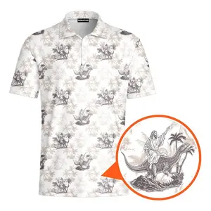 Jesus Riding Dinosaur Polo Funny Golf Polo Shirts Golf Doodle Polo Masters Golf Polo Shirt 2025 Masters Golf Tournament Shirt Performance Outdoors Shirt Printed Gift for Men