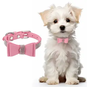 PETAXCELL Cute Dog Collar with Bling Rhinestone, Bling Dog Collar Adjustable Leather Diamond Sparkling Jewel Accessories 12", (Pink), Intended for Teacup / Cat / Small Medium Large Pet