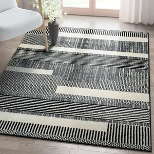 Well Woven Black & White Striped Rug – Living Room Luxury